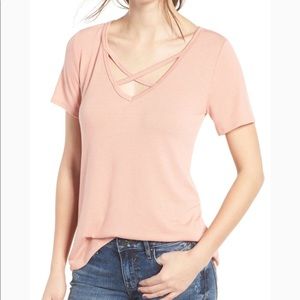 Socialite Cross Front Pink Tee